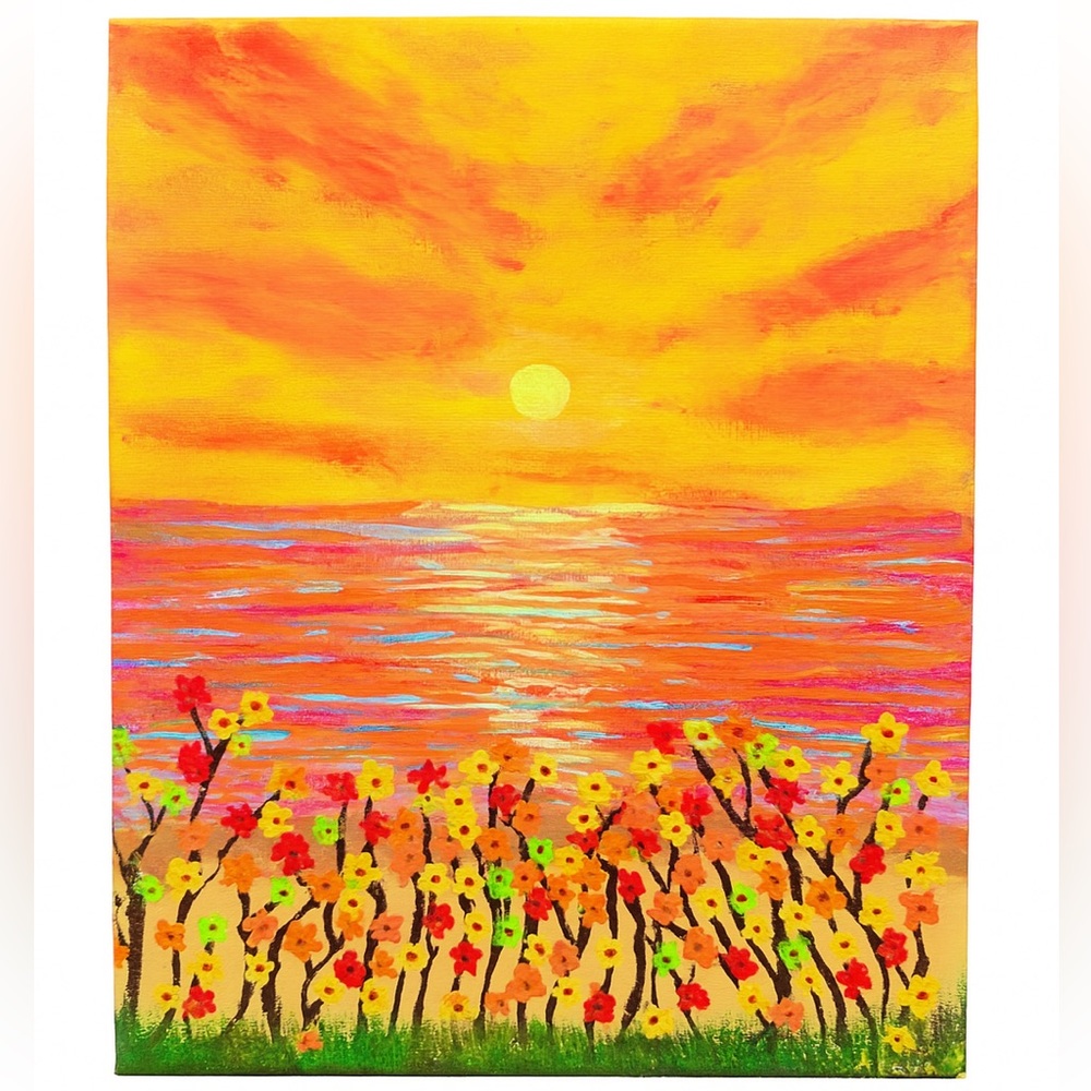 Sunlit Garden: Vibrant Orange and Yellow Abstract Painting- 8x10 in